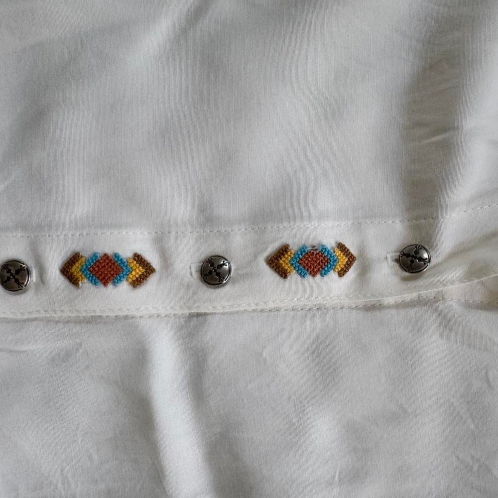 Vintage Panhandle Slim Western Shirt Women's Medium White Embroidered Snap - Picture 3 of 8